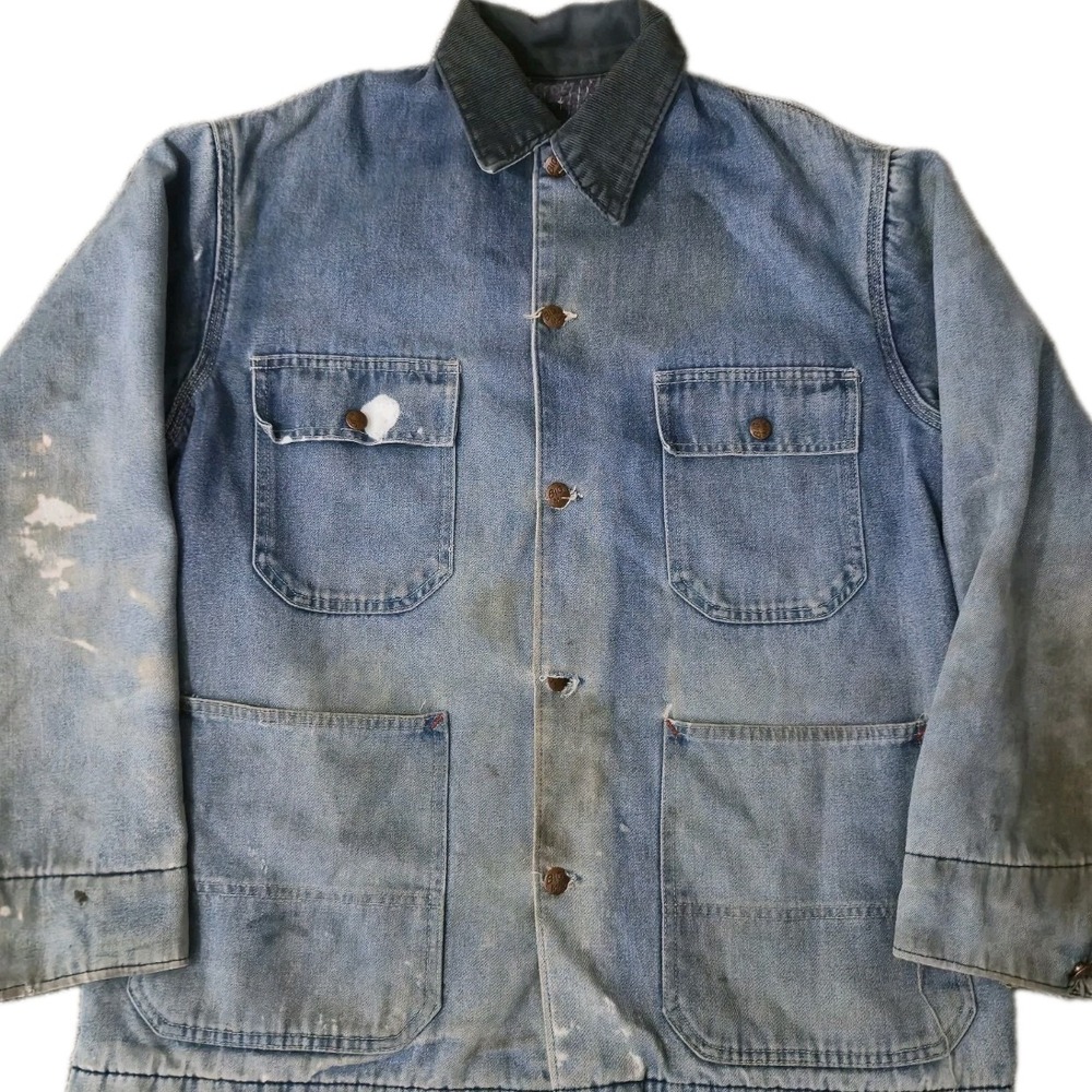 Vintage 70's Big Mac JCPenney Chore Coat Corduroy Collar Blanket Lined L Denim